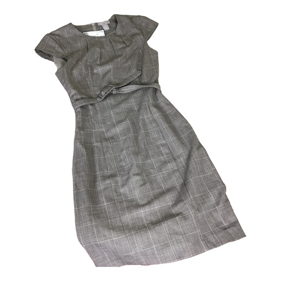 H&M Sheath Dress Women XS Taupe Windowpane Plaid Knee Length Cap Sleeves - Picture 8 of 8